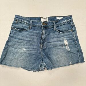 FRAME denim blue Jean shorts cut off distressed frayed hem w28 jorts